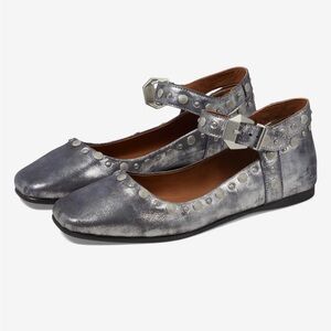 Metallic Silver Studded Mary Jane Flats